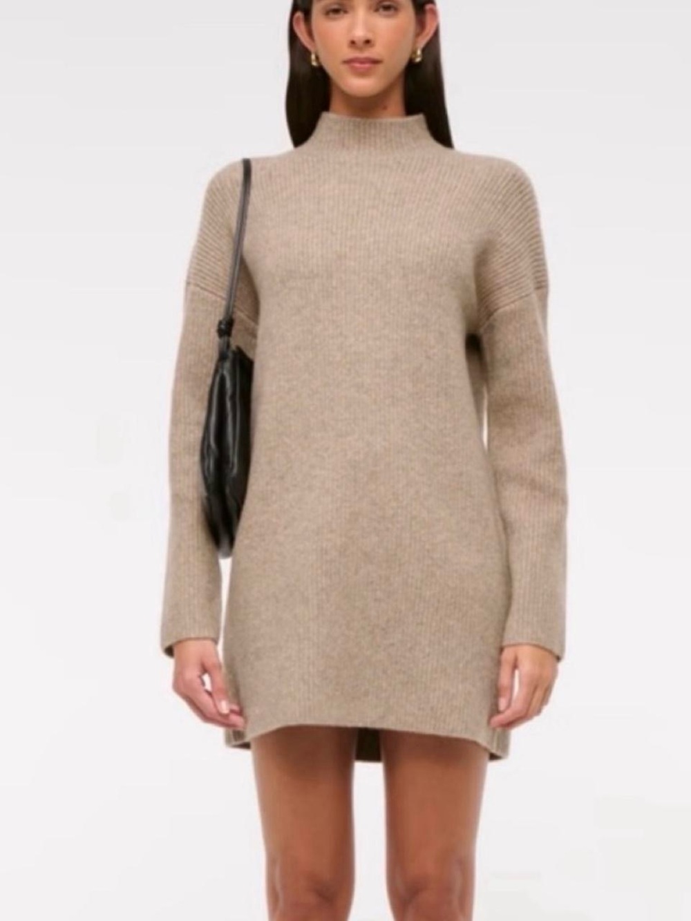 Abercrombie & Fitch Taupe Knit Long Sleeve Mock Neck Dress